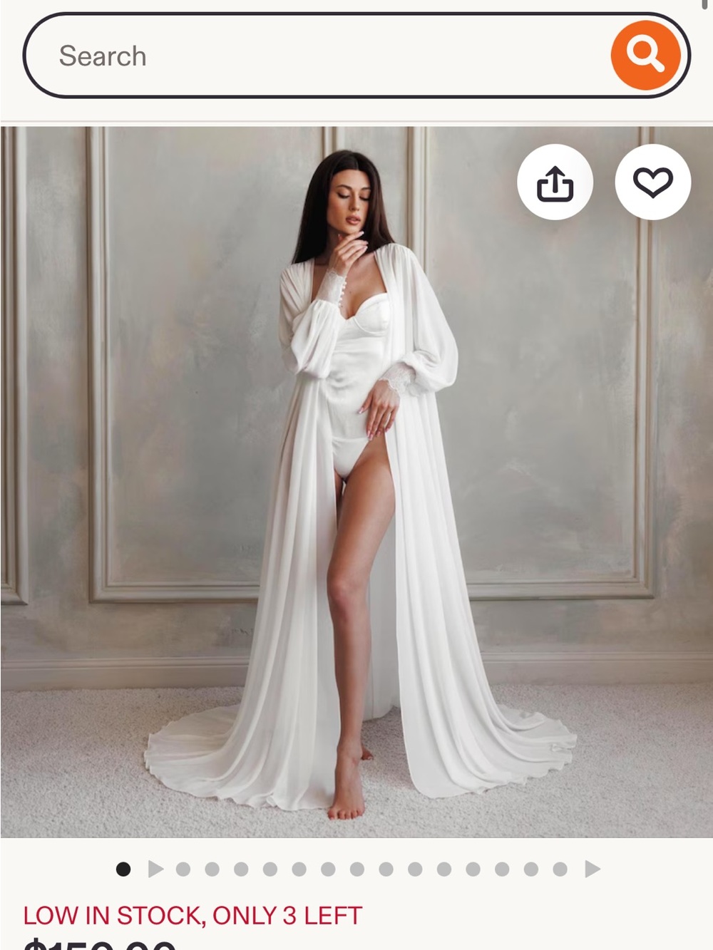 Elegant White Bridal Long Sheer Robe with fitted lace sleeves